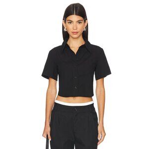 ALL THE WAYS Max Button Up Top in Black Short Sleeve